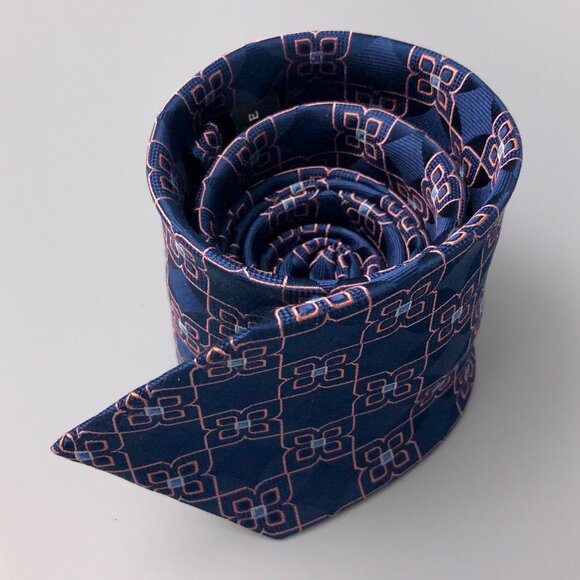 XL Big & Tall 100% Silk Floral Neck Tie in Navy with Pink Accents (Like New) - Picture 6 of 7